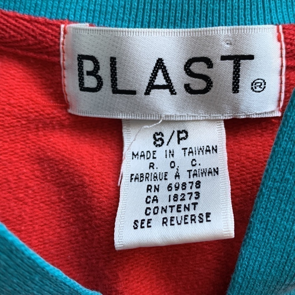 Blast 80s Colorblock Colorful Collared Popover Button up Vintage Sweatshirt Sm - Picture 7 of 8